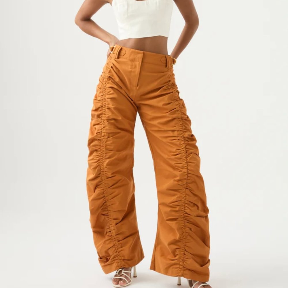 Aje Natural Kiara Ruched Drawstring Pant (Chestnut Brown AU 6/US 2)